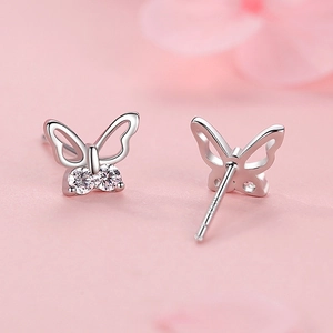 Boucles d'oreilles papillon en argent sterling S925 avec zircons cubiques scintillants