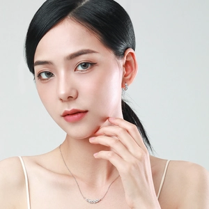 Minimalist S925 sterling silver necklace and earrings set with tiny zircon micro-pave stones