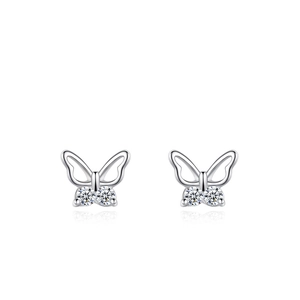 Boucles d'oreilles papillon en argent S925 avec ailes ajourées et pierres scintillantes