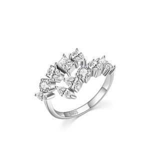 Luxurious S925 sterling silver multi-shape crystal ring with elegant silver finish