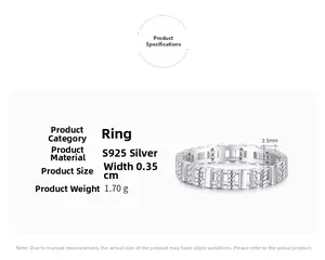 Detail view of S925 silver ring featuring 3.5mm width and 1.70g weight specifications