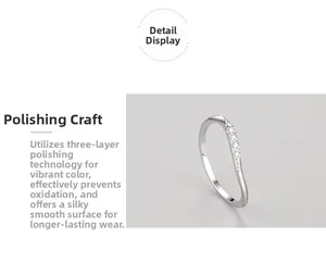 Détail de la bague en argent sterling 925 avec motif vague et polissage à trois couches
