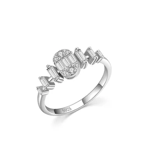 S925 Sterlingsilber Geometrischer Ring Für Damen Oval Würfel Mit Strass Eingelegt Luxus Mode Schmuck Jahrestagsgeschenk