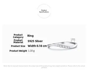 Détail montrant les dimensions de la bague en argent S925, largeur 0,18cm et poids 1,10g
