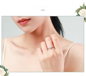 Close-up of elegant S925 sterling silver ring with sparkling round diamond on finger