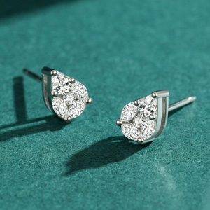 Elegant S925 sterling silver pear shaped stud earrings with shimmering pave crystals