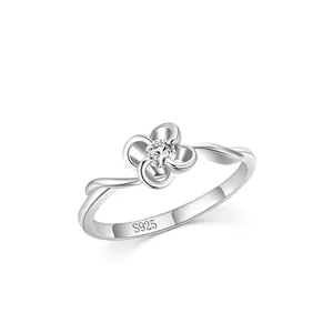 S925 Sterling Silver Four Petal Flower Ring For Women Exquisite Twisted Band Rhinestone Inlaid Elegant Ring Jewelry Anniversary Gift