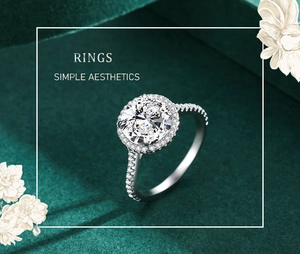 Macro shot of 925 silver ring featuring a halo-set round cut brilliant diamond simulant