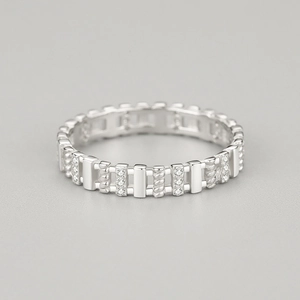 S925 sterling silver hollow chain ring with industrial geometric links and fine zircons