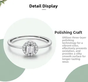 Close-up of S925 silver ring with polished finish and cluster of baguette-cut diamonds