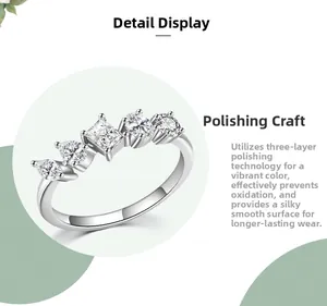 Détail de la bague en argent S925 avec cinq pierres précieuses de formes variées