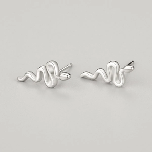 Minimalist S925 sterling silver snake stud earrings with a polished high-shine finish