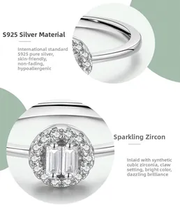 Macro view of S925 sterling silver ring band with claw-set cubic zirconia detail