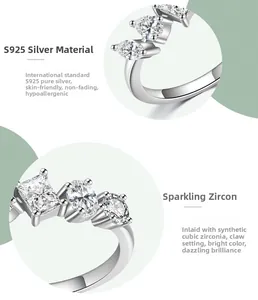 Gros plan détaillé de la bague en argent 925 avec zircons taillés en marquise et ronds