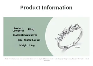 Spécifications détaillées du bague en argent S925 avec cinq pierres de zircone