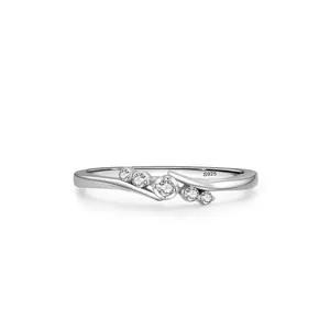 Bague Géométrique Ondulée Simple en Argent Sterling S925 pour Femme Bijoux de Mode avec Zirconia Micro-Incrusté