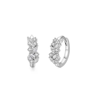 925 Sterling Silver Irregular Zirconia Huggie Earrings For Women Shiny Clear Zirconia Geometric Hoop Earrings Minimalist Jewelry Gift