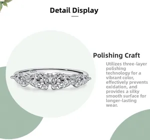 Macro detail of S925 sterling silver ring featuring teardrop crystals and polished finish