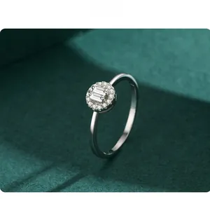 Macro detail of S925 sterling silver ring featuring a cluster of sparkling baguette cut diamonds