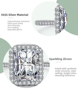Macro detail of S925 sterling silver ring featuring 3ct rectangular cut cubic zirconia
