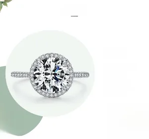 Macro detail of 5-carat halo diamond ring showing triple-layer polishing on 925 silver