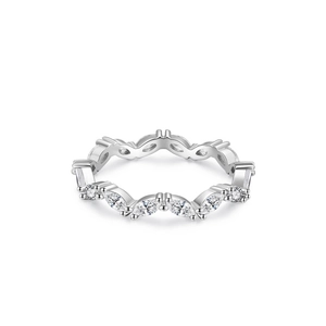 Elegant S925 sterling silver wavy ring with marquise and round cut shimmering zircons