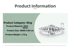 Detailed S925 sterling silver ring dimensions with 0.80cm width and zircon setting