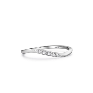 Bague vague minimaliste en argent sterling S925 avec micro-zircons pour femmes