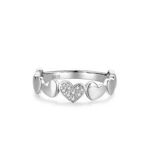 Bague Coeur Minimaliste en Argent Sterling S925 pour Femme Douce Bague d Index avec Micro Incrustation de Zirconia Bijoux