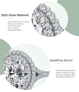 Macro detail of S925 sterling silver ring showing oval 5ct zircon and prong setting