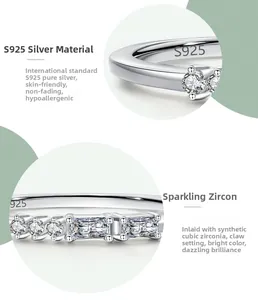 Détails macro d'une bague en argent 925 avec zircons sertis en micro-pavé scintillant