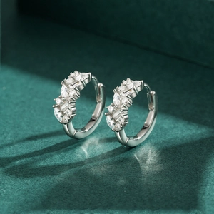 Elegant S925 sterling silver huggie earrings with marquise and rectangular cubic zirconia