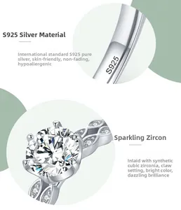 Macro detail of S925 sterling silver ring showing hallmark and sparkling cubic zirconia