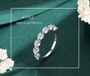 Detailed macro of S925 sterling silver ring featuring seven pear-shaped teardrop stones