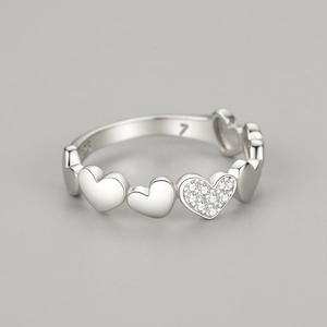 Bague cœur en argent sterling S925 avec zircons blancs micro-pavés pour femme