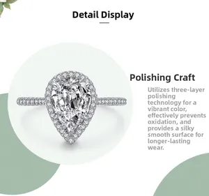 Detail of pear-cut 3-carat faux diamond ring with triple-layer polishing and pavé setting