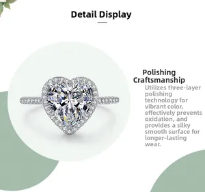 Macro shot of heart-shaped diamond ring with triple polishing and anti-oxidation finish