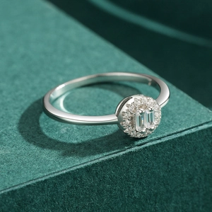 Elegant S925 sterling silver ring featuring double rectangular stones and pavé diamonds