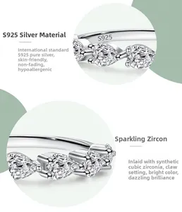Macro detail of S925 sterling silver ring showing teardrop zirconia and S925 stamp