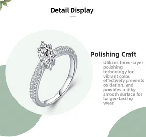 Détail de la pierre marquise et du serti pavé sur une bague en argent 925 massif