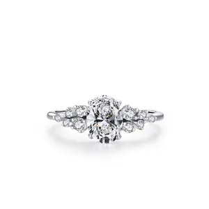 Luxury 925 Sterling Silver Ring For Women With Oval Zirconia Cluster Inlaid Sparkly Anniversary Wedding Finger Ring