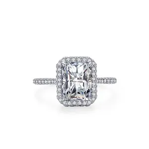 Luxurious 925 Sterling Silver Zirconia Halo Ring For Women Radiant Cut Rectangular Engagement Wedding Band Fashion Jewelry