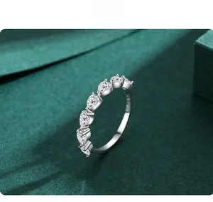 Detail of S925 sterling silver ring featuring six pear-shaped cubic zirconia stones