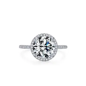 Luxurious 925 Sterling Silver Halo Ring For Women Round Zirconia Inlaid Engagement Wedding Jewelry Elegant Ring Gift