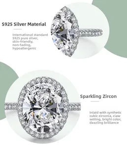 Détail macro de bague en argent S925 avec zircone ovale et sertissage à griffes classique