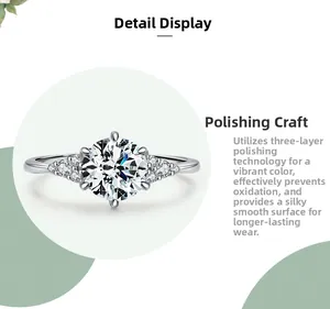 Detail of the 6-prong silver ring featuring premium 3-layer polishing and oxidation resistance