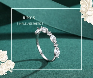 Macro detail of S925 sterling silver ring with marquise cut sparkling cubic zirconia