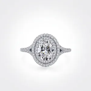 Luxury 925 Sterling Silver Oval Zirconia Ring Elegant Double Halo Engagement Wedding Band Fashion Jewelry For Women