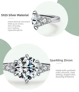 Close-up of S925 sterling silver ring featuring a sparkling cubic zirconia stone in a prong setting