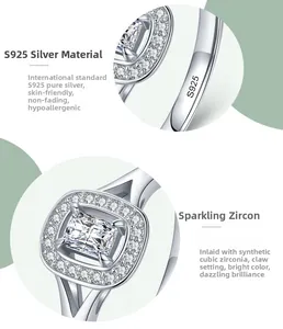 Macro detail of S925 sterling silver stamp and claw-set cubic zirconia on a square ring
